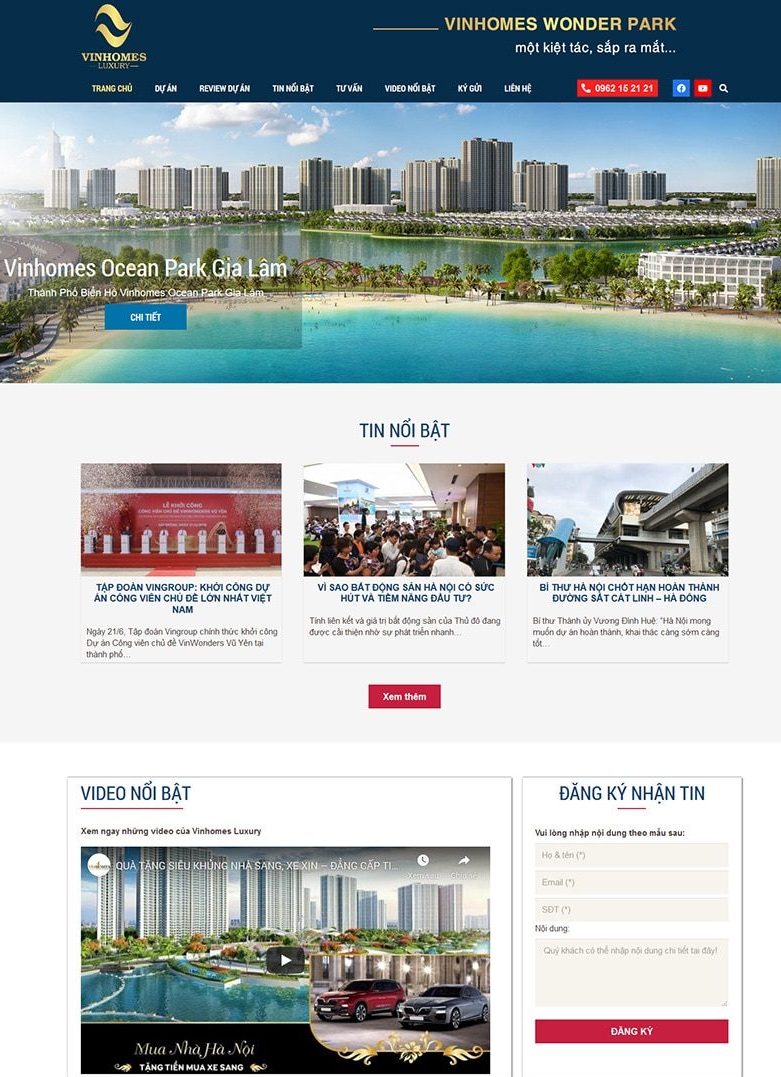 Mẫu website bất động sản Vinhomes Luxury